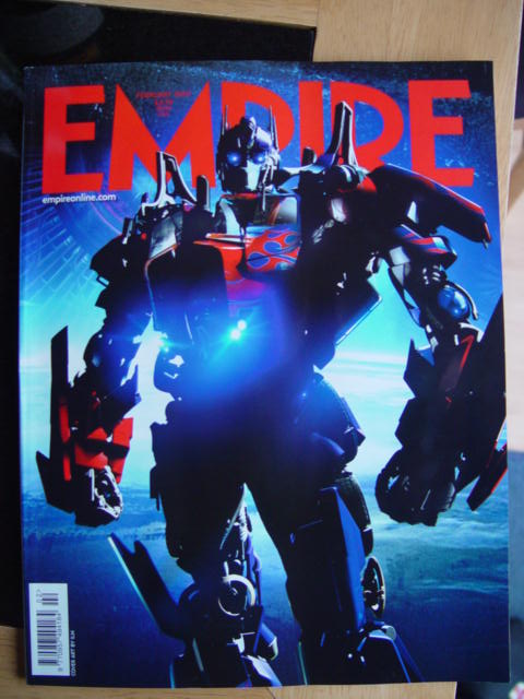 Optimus stands tall and proud on the cover of Empire!!
