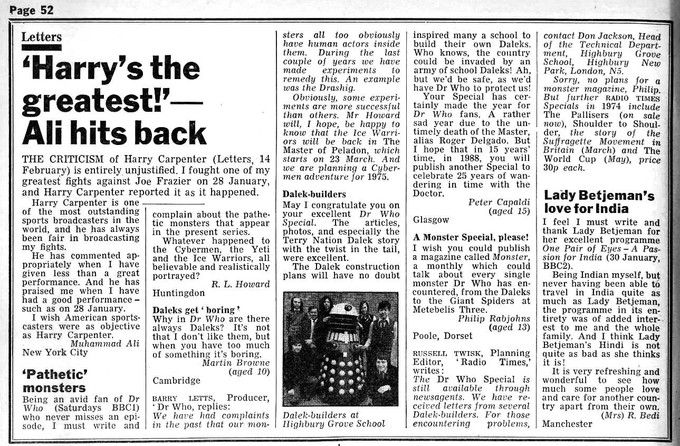 DOCTOR WHO - 15 year old Peter Capaldi letter to Radio Times 