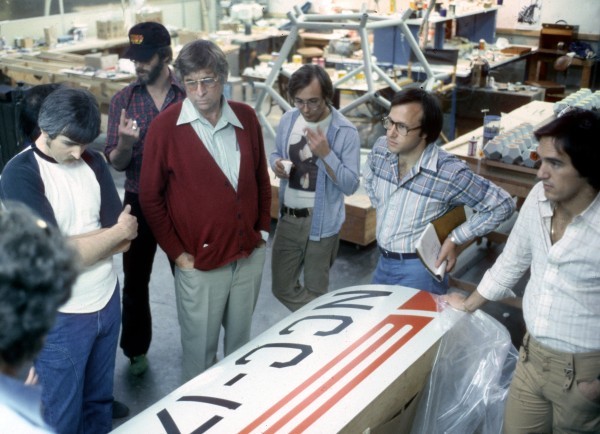 Roddenberry and team surveying an Enterprise component