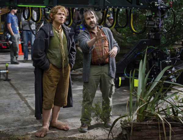 Martin Freeman and Peter Jackson on the set of THE HOBBIT