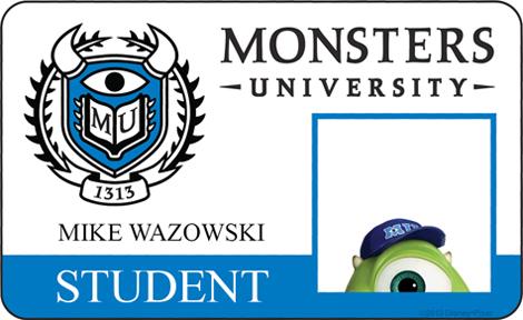 Mike Wazowski Student ID - MONSTERS UNIVERSITY