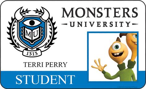 Terri Perry Student ID - MONSTERS UNIVERSITY