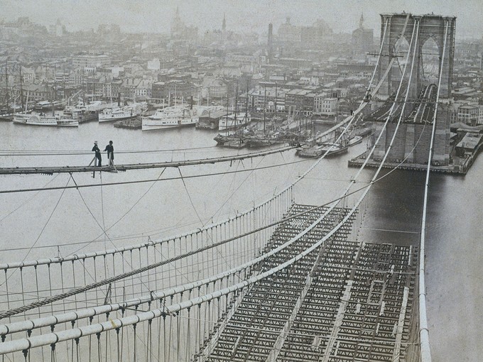 Brooklyn Bridge construction 