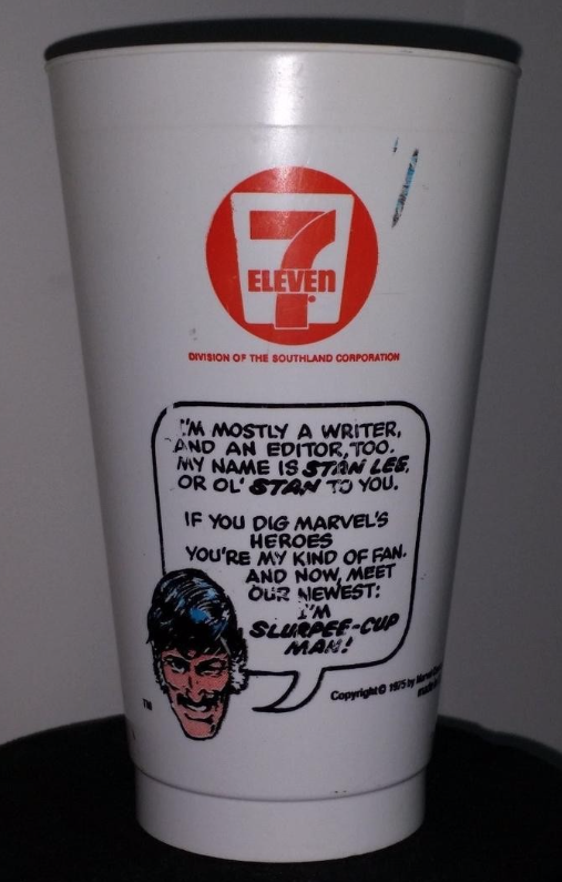 RARE MARVEL COMICS 1975 7/11 SLURPEE CUP SUPER-STAN Lee Ex Condition