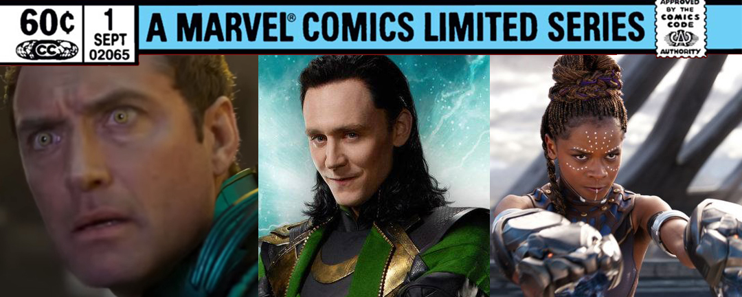 Jude law as Mar-Vell, Tom Hiddleston as Loki, and Letitia Wright as Shuri