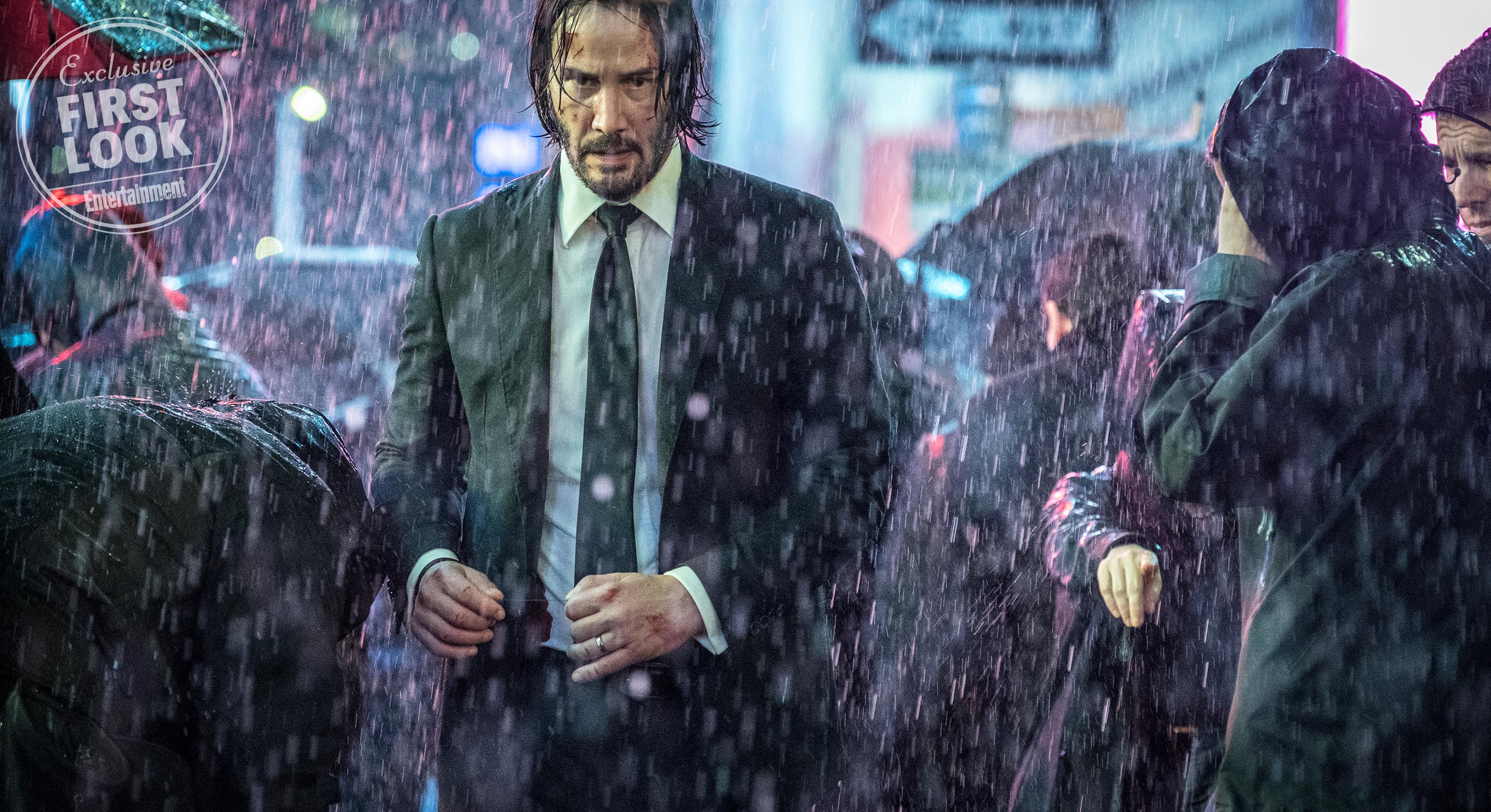 John Wick's tears fall in the rain.