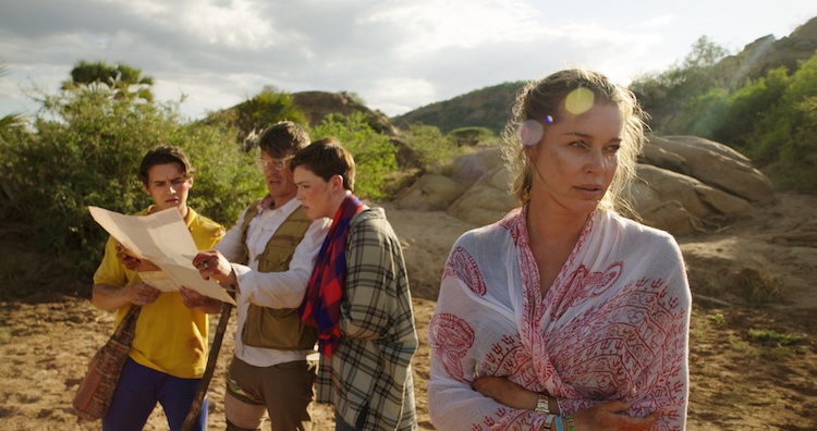 (L-R) Michael Johnston as Noah Halsey, Philip Winchester as Jack Halsey, Isabel Bassett as Zoe Halsey, and Rebecca Romijn as Lauren Halsey in the action thriller film, ENDANGERED SPECIES, a Lionsgate Release. Photo Courtesy of Lionsgate.