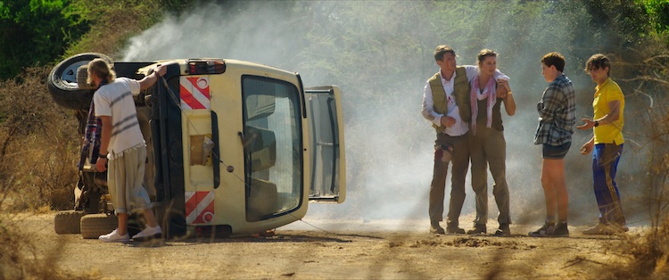 (L-R) Chris Fisher as Billy Mason,  Philip Winchester as Jack Halsey, Rebecca Romijn as Lauren Halsey, Isabel Bassett as Zoe Halsey, and Michael Johnston as Noah Halsey in the action thriller film, ENDANGERED SPECIES, a Lionsgate Release. Photo Courtesy of Lionsgate.