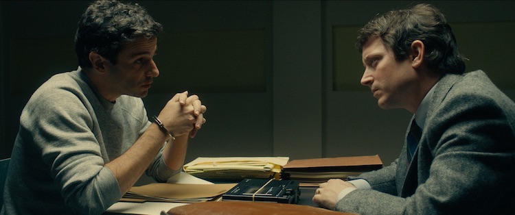 Luke Kirby as Ted Bundy and Elijah Wood as Bill Hagmaier in the drama/thriller, NO MAN OF GOD , an RLJE Films release. Photo courtesy of RLJE Films