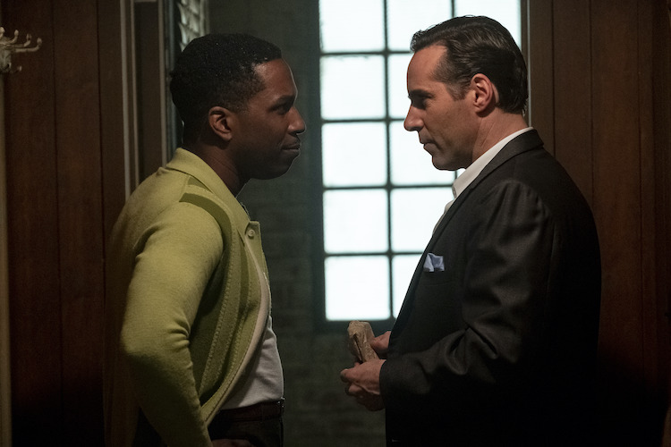 (L-R) LESLIE ODOM, JR. as Harold McBrayer and ALESSANDRO NIVOLA as Dickie Moltisanti in New Line Cinema and Home Box Office’s mob drama “THE MANY SAINTS OF NEWARK,” a Warner Bros. Pictures release.