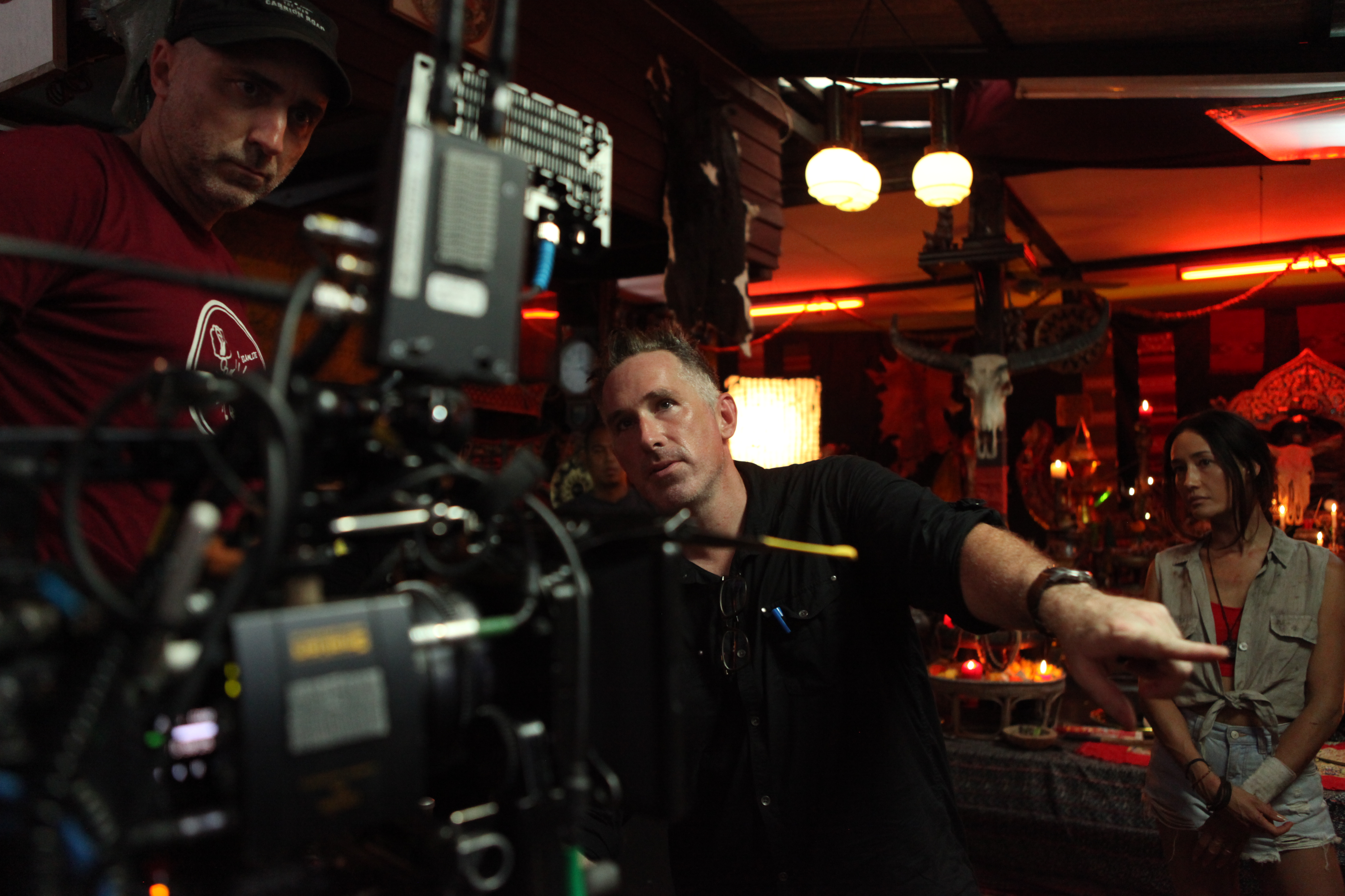 Behind the scenes photo of Director Darren Lynn Bousman on the set of the horror / thriller, “ DEATH OF ME ,” a Saban Films release. Photo Courtesy of Saban Films