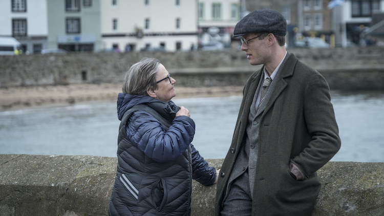 (L-R) A behind the scenes photo of Director Agnieszka Holland and James Norton as Gareth Jones in the drama / bio-pic / thriller MR. JONES, a Samuel Goldwyn Films release. Photo courtesy of Robert Palka.