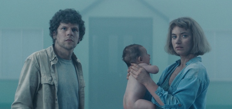 (L-R) Jesse Eisenberg as Tom and Imogen Poots as Gemma in the thriller, “ VIVARIUM ,” a Saban Films release.” Photo Courtesy of Saban Films