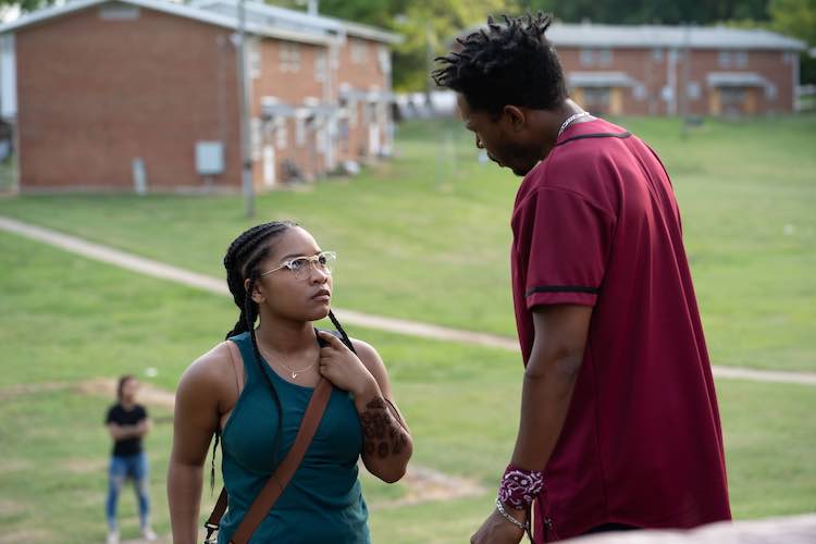 [L-R] Laya DeLeon Hayes as Vicaria and Denzel Whitaker as Kango in the horror/thriller, THE ANGRY BLACK GIRL AND HER MONSTER, an AllBlk/Shudder/RLJE Films release. Photo courtesy of AllBlk/Shudder/RLJE Films.