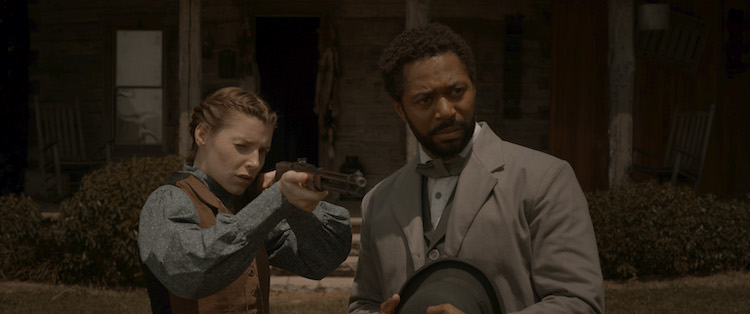 (L-R) Tara Perry as Annie and Thomas Hobson as James McCune in the mystery/thriller GHOSTS OF THE OZARKS, an XYZ Films release. Photo courtesy of XYZ Films.
