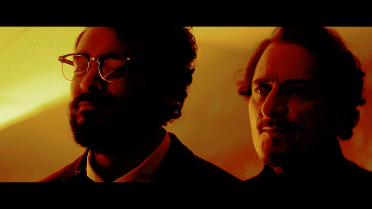 (L-R) Dana Abraham as Clay Amani and Kim Coates as Denver Kane in the horror/thriller NEON LIGHTS, a Momentum Pictures release. Photo courtesy of Momentum Pictures.