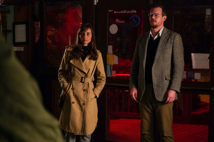 (L-R) Jocelin Donahue as Marie Aldrich and Joe Swanberg as George Darrow in the horror film OFFSEASON, an RLJE Films release. Photo courtesy of RLJE Films. width=