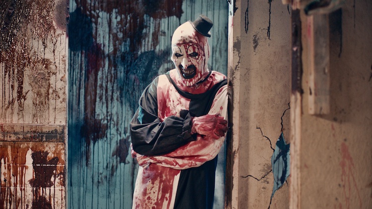 David Howard Thornton as Art the Clown in horror film TERRIFIER 2, a release CINEDIGM. Photo courtesy of CINEDIGM.