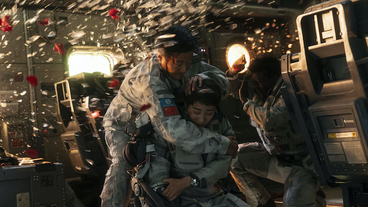 (L-R) WU Jing, WANG Zhi, Kawawa Kadichi in THE WANDERING EARTH II