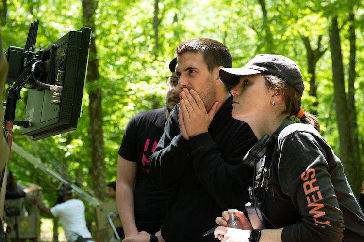 (L-R) Filmmakers Matt Angel and Suzanne Coote behind the scenes of the horror/thriller, THE WRATH OF BECKY, a Quiver Distribution release. Photo courtesy of Quiver Distribution.